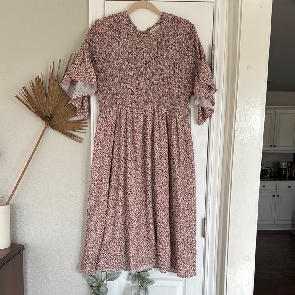 Roolee Pink Smocked Sundress with Flutter Sleeves